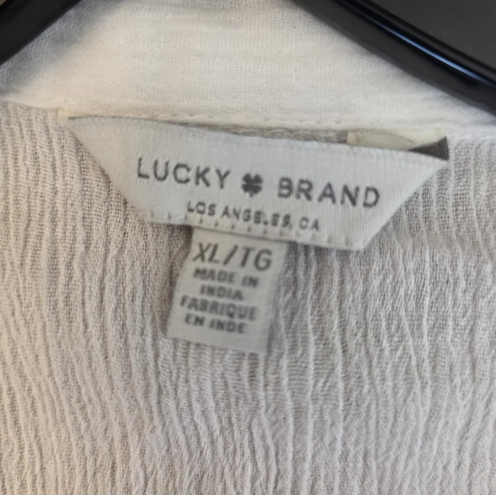 Lucky Brand Top Gauzy Eyelet Cutout Semi Sheer Button Down XLarge Shirt Boho - Picture 6 of 15